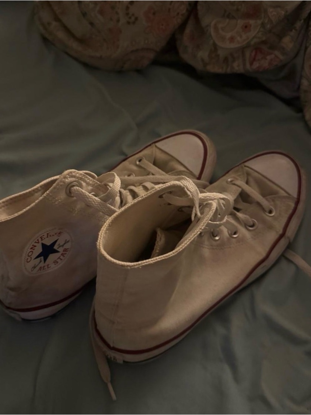 Converse High Top Sneakers in Cream with Red Trim